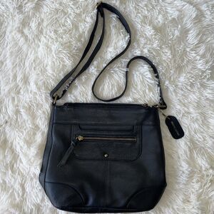 Great American Leather Works Black Shoulder Bag Crossbody Multi Zipper Pocket
